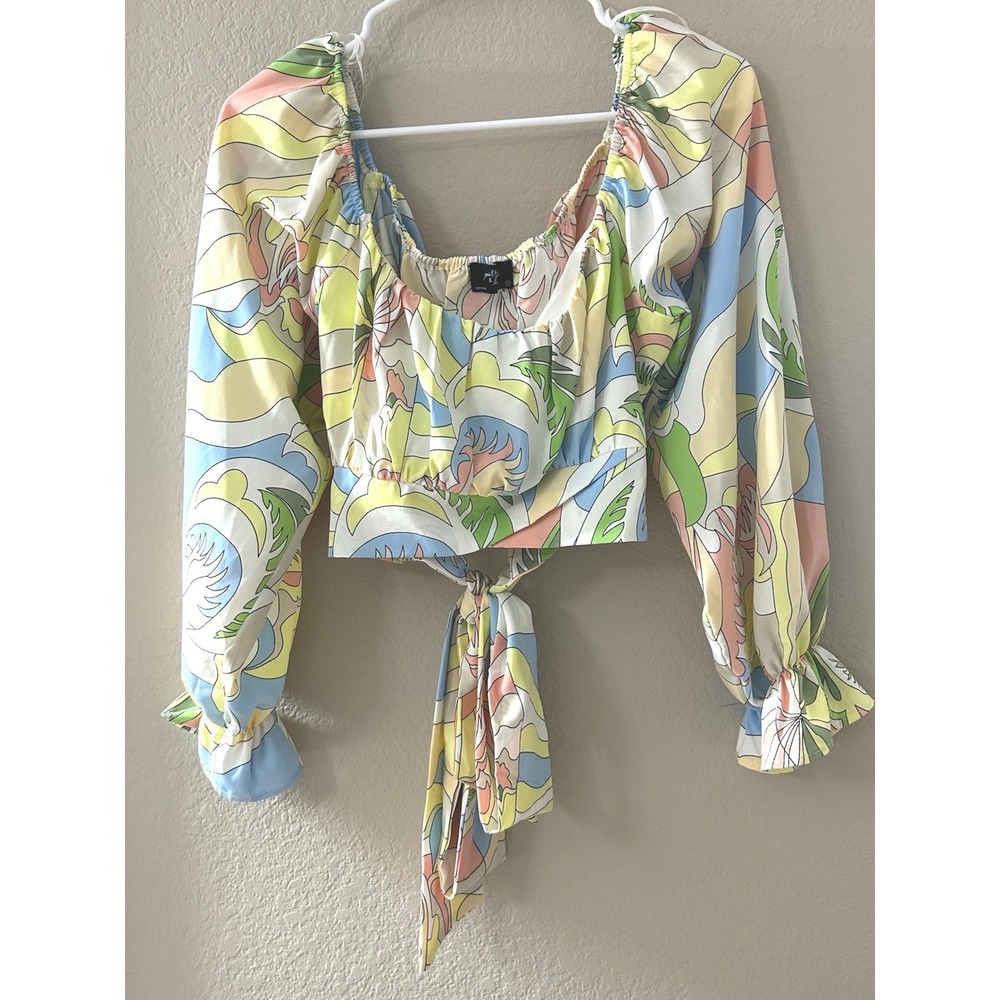 Milk & Lily Abstract Pastel Retro Print Tie Back Crop Top XL